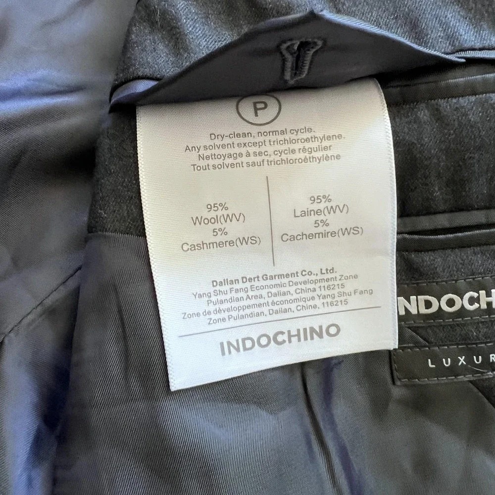 Indochino Luxury Suit Jacket Mens 40 Gray Wool Cashmere Two Button Notch Lapel